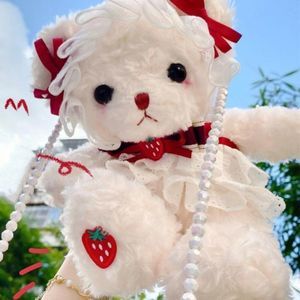 Sweet Strawberry Teddy Bear Plush Bag | Women Shoulder Bag Pearl Chain Lolita